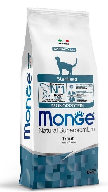 Monge Cat Monoprotein Sterilised Trout корм д/стерил. кошек с  форелью 10кг 