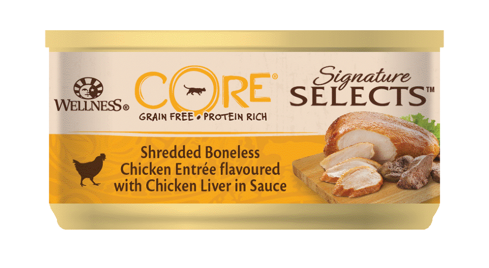 CORE SIGNATURE SELECTS конс д/кошек, из курицы с куриной печенью в виде фарша в соусе, 79г 