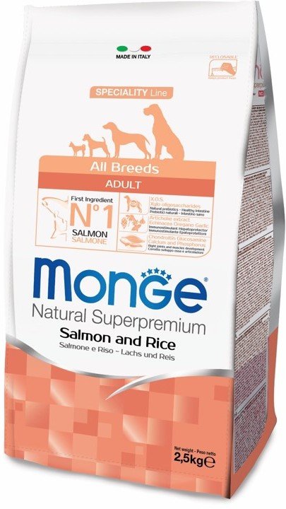 Monge Dog Monoprotein корм д/собак всех пород лосось с рисом 2,5кг 