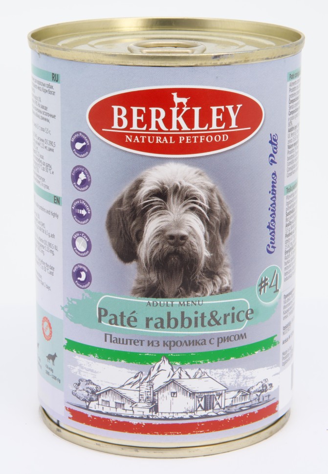 BERKLEY №4 400г конс д/собак, паштет из кролика с рисом 