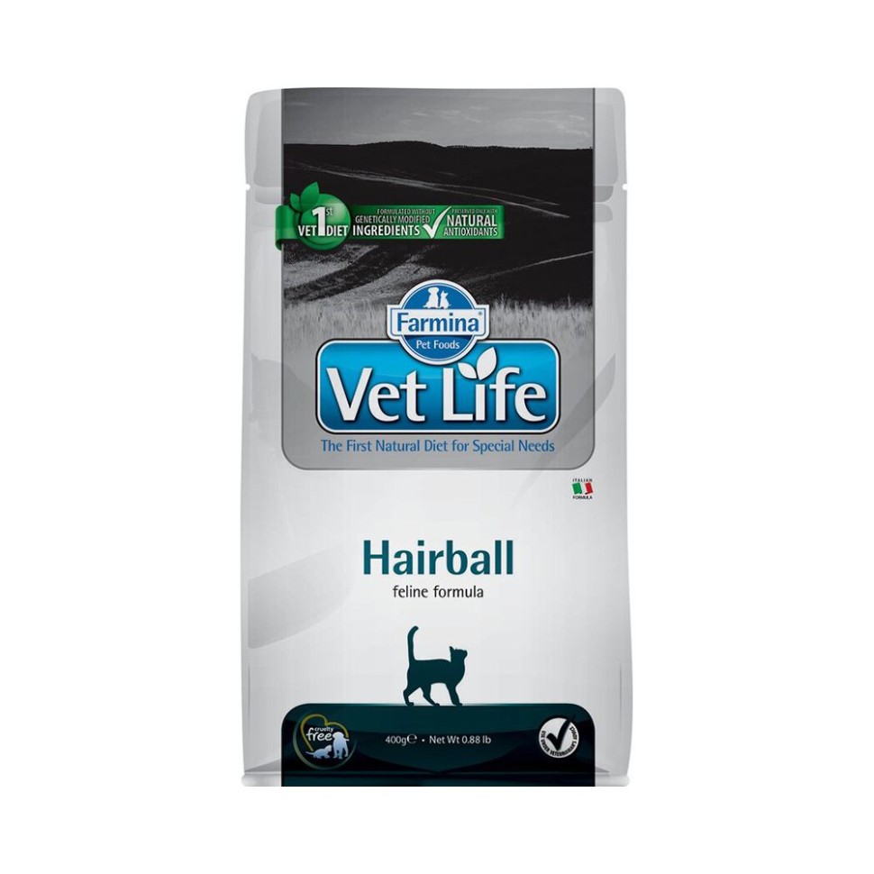 Farmina Vet Life Cat Hairball корм д/кошек, вывод шерстяных комочков, 400г 