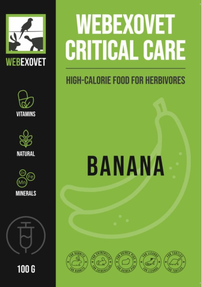 Webexovet Critical care Banana мелкодисперсный корм д/травоядных грызунов и рептилий, 100г 